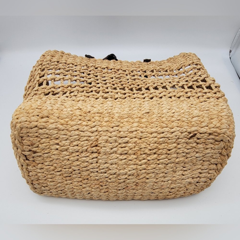 Calvin Klein Straw Woven Tan Tote Bag 5 leather trim - Picture 6 of 7